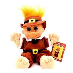 Vtg New Russ Wee Troll Kidz Doll Samuel Pilgrim Troll 90s Plush Thanksgiving Tag